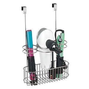 MetroDecor - mDesign Over-Cabinet Hair Care Tools Holder for Hair Dryer, Flat Iron, Curling Wand, Straightener - Chrome