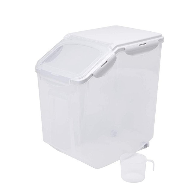 HANAMYA 15 Liter / 30 lbs Rice Storage Container with Measuring Cup, BPA free, For Rice | Grain | Pet Food | Flour, 1 count, Clear