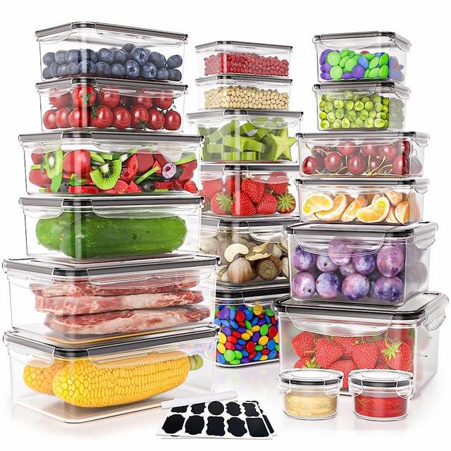 GEIKR 40 PCS Plastic Food Storage Containers with Lids Airtight, 100% BPA-Free Leakproof Meal Prep Containers Reusable,Microwave & Dishwasher & Freezer Safe,Includes Labels & Pen