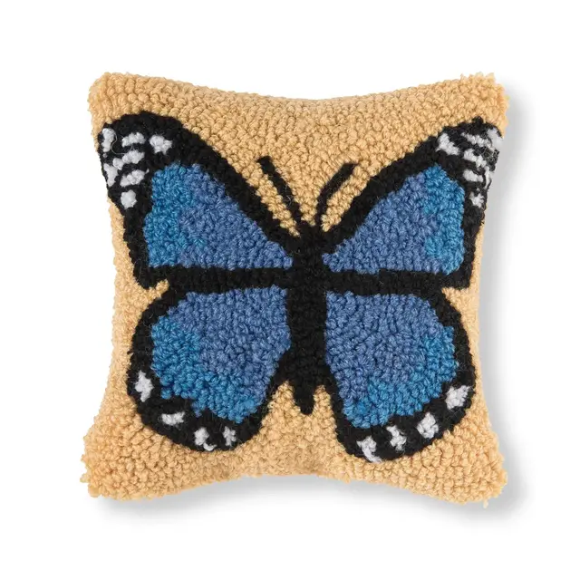 C&F Home 8" x 8" Blue Butterfly Hooked Decorative Small Petite Throw Pillow