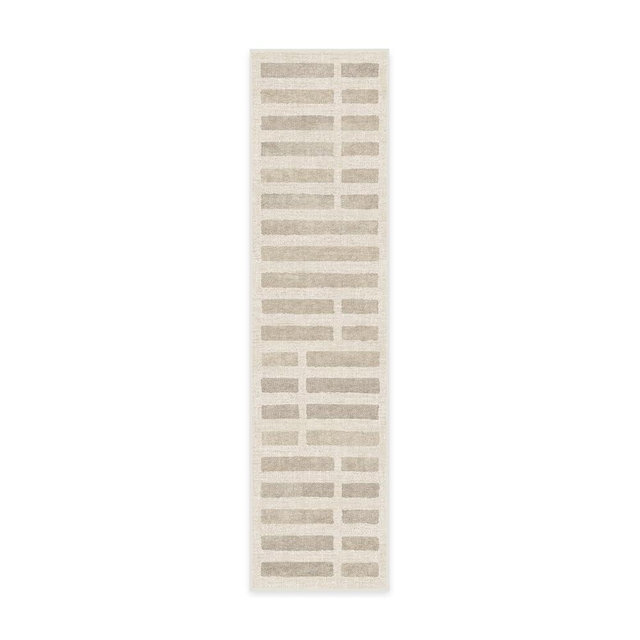 RUGGABLE Founders Runner Rug - Neutral Geometric Washable Rug for Entryway Hallway Kitchen - Non-Slip, Pet & Child Friendly, Stain & Water Resistant- Laine Ivory & Natural 2.5'x10' (Standard Pad)