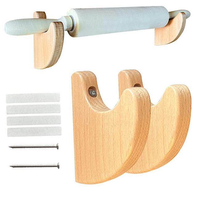 Wooden Rolling Pin Holder, Rolling Pin Display Rack, Rolling Pin Storage Organizers - Home Decor kitchen Wall Mount Hooks-Wall Hanging Multi-Purpose Holder - Hardware Included - No Rolling Pin