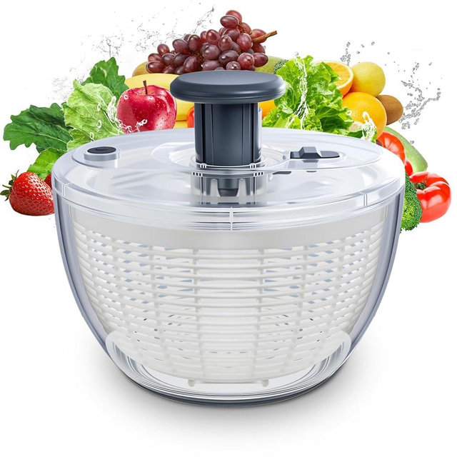 Salad Spinner Large, Fruit Washing Bowl with Strainer, Quick and Easy Use Lettuce Spinner, Fruits and Vegetables Washer, Lettuce Salad Dryer, Kitchen Essentials (6L/6.34Qt)