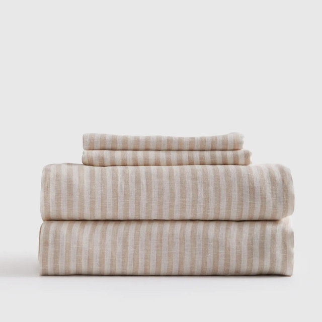 Linen Sheets | Natural/White Stripe | Cal King | Quince