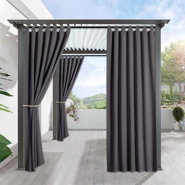 RYB HOME Outdoor Curtains for Patio Waterproof - 4 Panels, W52 x L90, Grey - Block Sunlight to Create a Shaded and Privacy Environment for Porch Pergola Gazebo Canaba