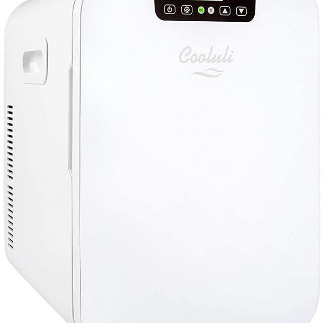 Cooluli 20L Mini Fridge For Bedroom - Car, Office Desk & College Dorm Room - Glass Front & Digital Temperature Control - 12v Small Refrigerator for Food, Drinks, Skincare, Beauty & Breast Milk (White)