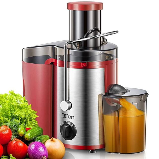 Juicer Machine, 500W Centrifugal Juicer Extractor with Wide Mouth 3” Feed Chute for Fruit Vegetable, Easy to Clean, Stainless Steel, BPA-free, by QCen(Red)