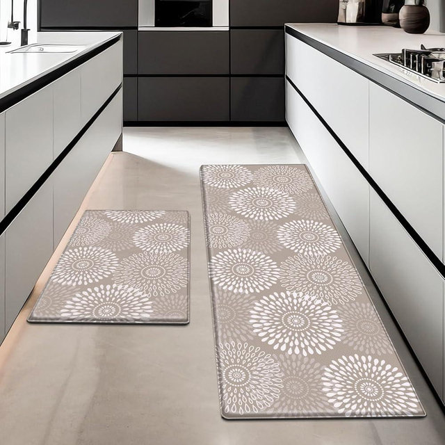 LuxStep Kitchen Mats for Floor,Cushioned Rug Anti-Fatigue Mats for Kitchen Decor Accessories,Waterproof Non-Slip Mats and Rugs Set for Office,Floor,Laundry 17.3"×30"+17.3"×47",Khaki