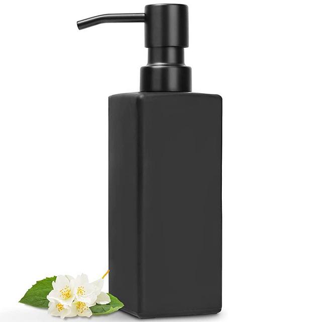 GMISUN Black Soap Dispenser, Dish/Hand Soap Dispenser with Matte Black Stainless Steel Pump, 12 oz Glass Soap Dispenser Set for Kitchen/Bathroom, Modern Refillable Liquid Lotion Dispenser - Square