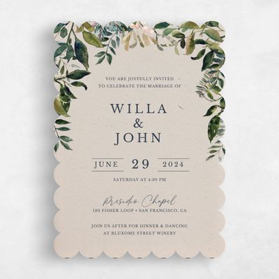 Beige Scalloped Wedding Invitation - Buxton Arch
