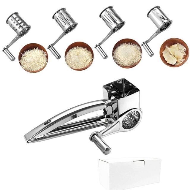 Kitchen Tools Hand Crank Shredder Butter Cheese Grater, Stainless Steel Rotary Grater Handheld Rotary Cheese Grater with 4 Stainless Drum