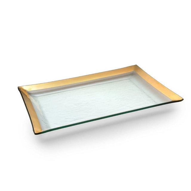 Annieglass Roman Antique Martini Tray with 24K Gold Rim, 14 ½ x 10"