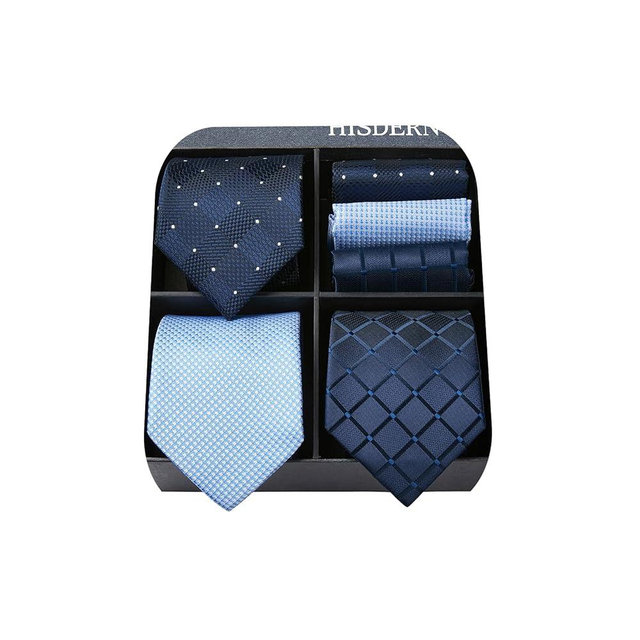 HISDERN Mens Ties Extra Long Tie and Pocket Square Set 63 Inch XL Tie Pack Collection Present Box Necktie Lot 3 PCS