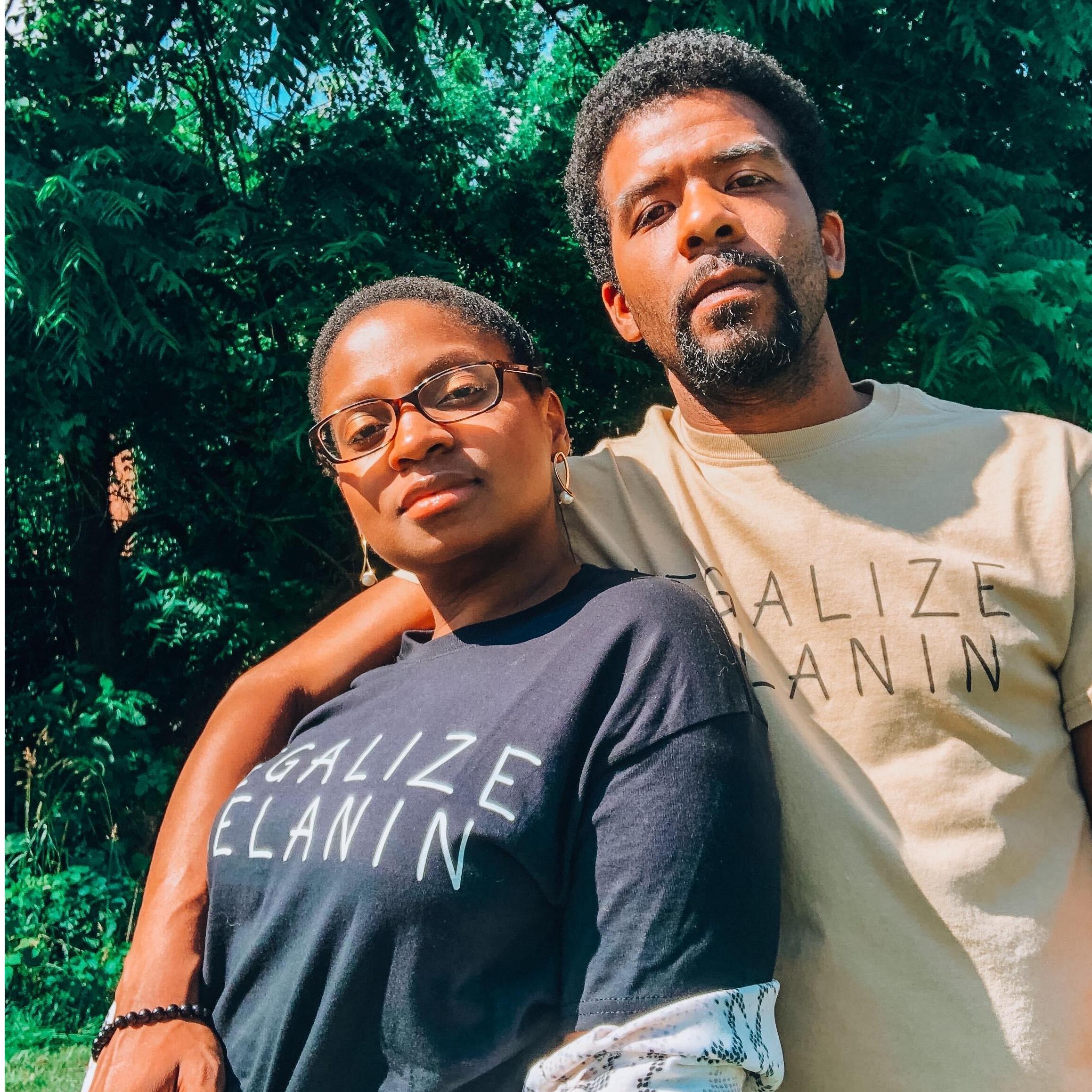Modeling in our Legalize Melanin t-shirts, a small social justice initiative Nikki started after the murder of George Floyd.