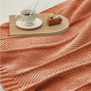 Amélie Home Chenille Knit Throw Blanket for Couch, Chevron Texture Decorative Soft Blanket for Sofa, Bed & Chair, 50"x60", Burnt Orange