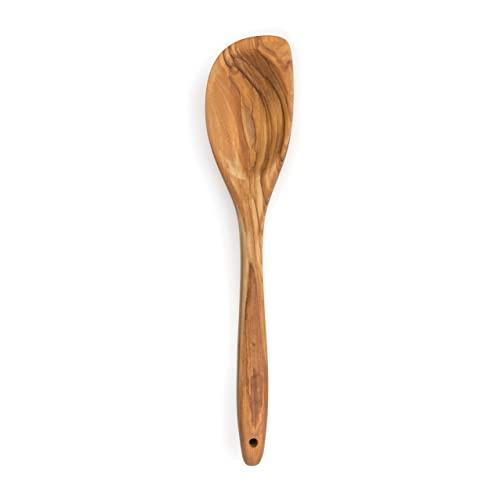 RSVP International Olive Wood Curved Spoon, 12" | Rustic, Natural Authentic Italian Olive Wood | Classic Style for Kitchens, Tables, & More | Functional for Serving Salads, Pasta, & More
