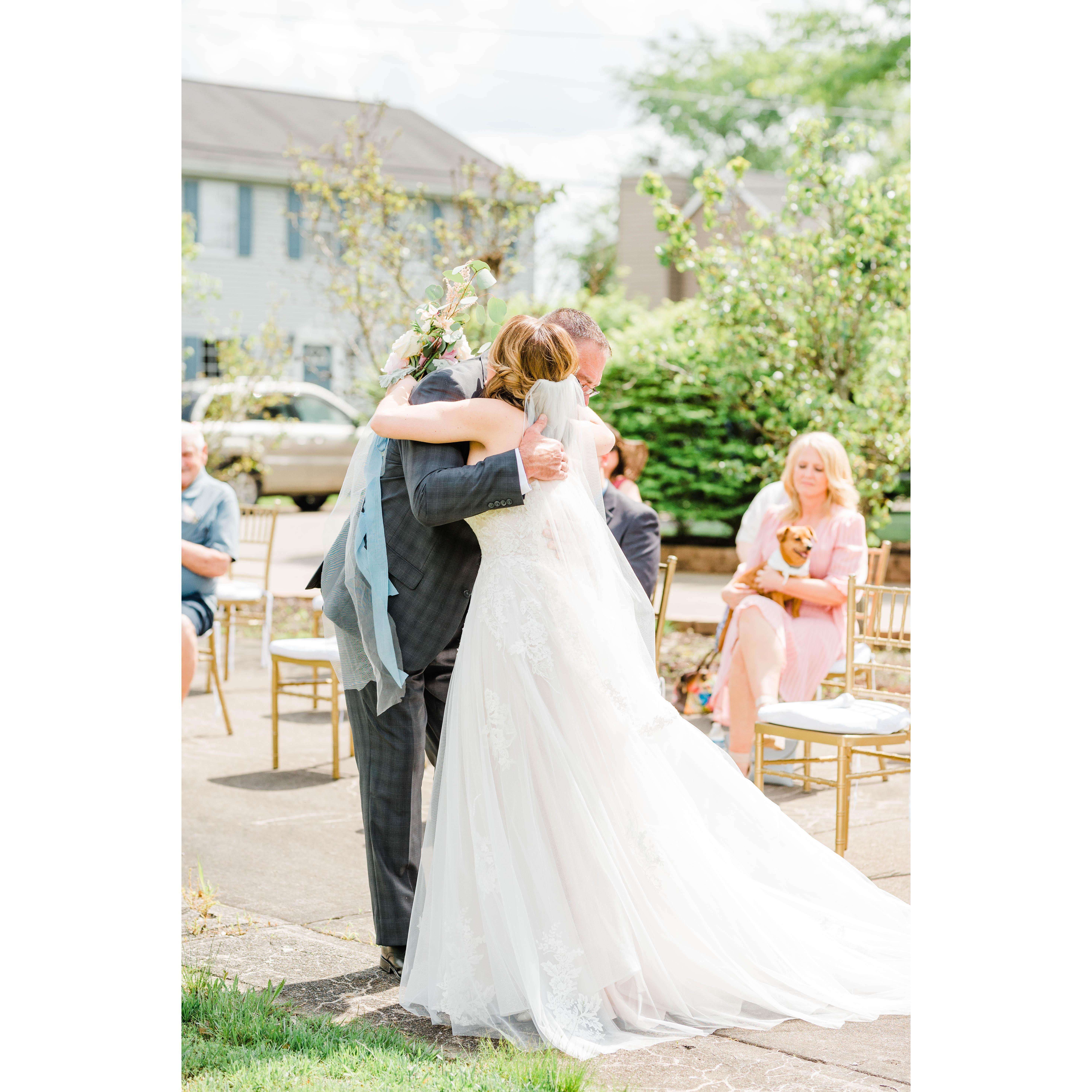 Rich had TWO knee surgeries the week of the wedding with one of them just 2 days before. Though he was in lots of pain, he was determined to walk Kara down the aisle - without crutches!