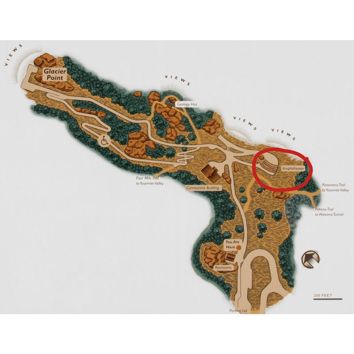 Here is a close up map of our ceremony site, Glacier Point Amphitheater.