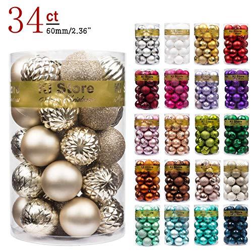KI Store 34ct Christmas Ball Ornaments Shatterproof Christmas Decorations Tree Balls for Holiday Wedding Party Decoration, Tree Ornaments Hooks Included 2.36” (60mm Champagne)