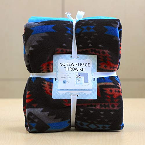 YourFleece Southwest Black No-Sew Throw Fleece Fabric DIY Blanket Making Kit, Make Your Own, Anti-Pill, 72x60 inches