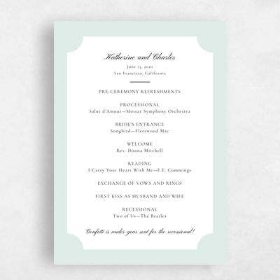 Seafoam, Green Wedding Program - Blake