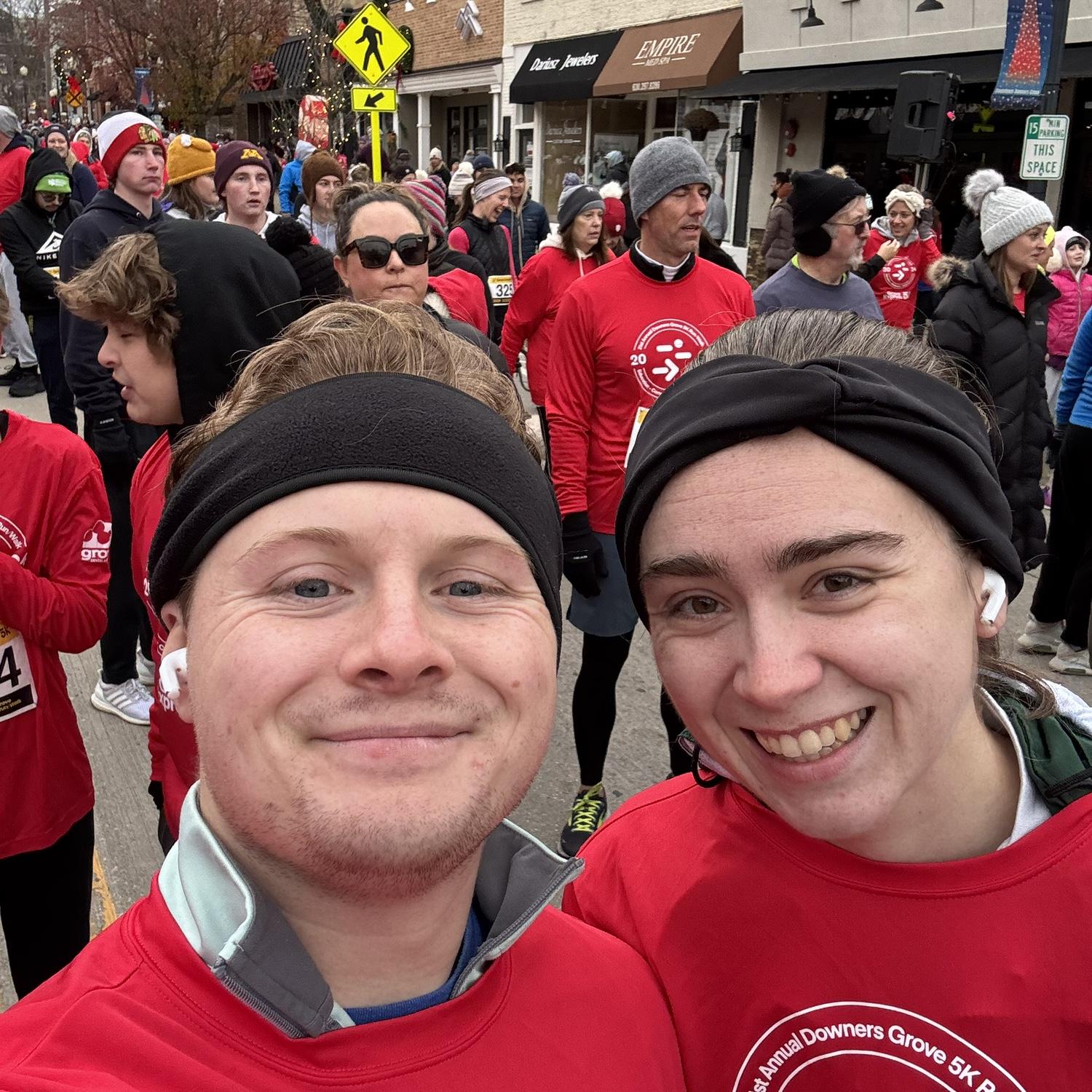 Kristen and Sean participated in the Downers Grove Thanksgiving 5K...believe it or not this was Sean's idea and the couple did run the entire 5K