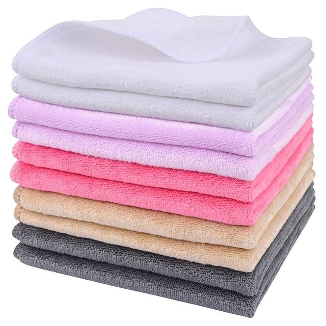 Sinland Microfiber Facial Cloths Fast Drying Washcloth 12inch x 12inch (Pack of 10, White+Cream+Pink+Purple+Grey)