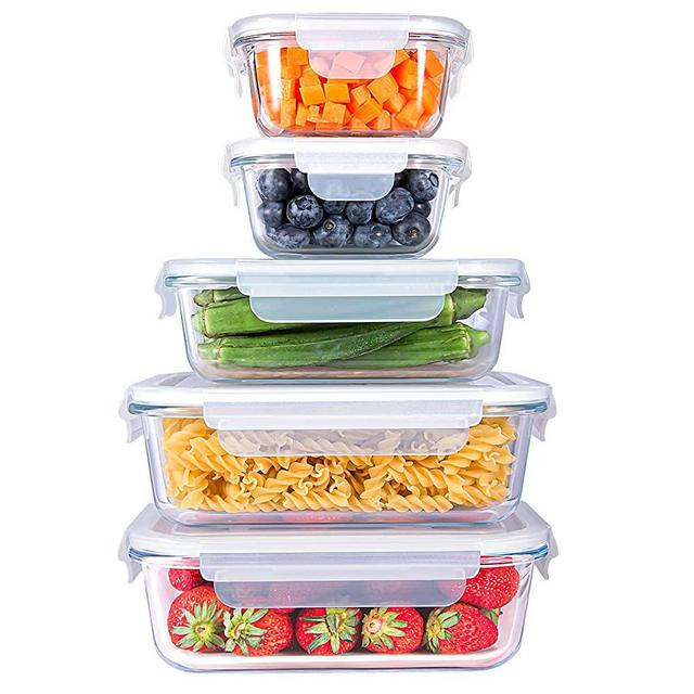 SHOMOTE Glass Food Storage Containers Set with Lids Airtight, BPA-Free Sealable Stackable Clear Portion Control Bowls, Gift Kitchen Stuff Lunch Meal Prep, Freezer Microwave Dishwasher Safe, 5 Pack
