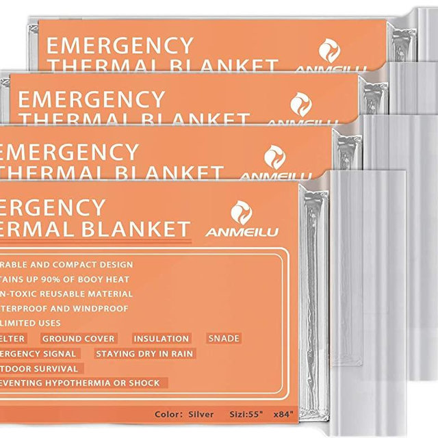 ANMEILU Emergency Mylar Thermal Blankets -Space Blanket Survival kit Camping Blanket (4-Pack). Perfect for Outdoors, Hiking, Survival, Bug Out Bag ，Marathons or First Aid