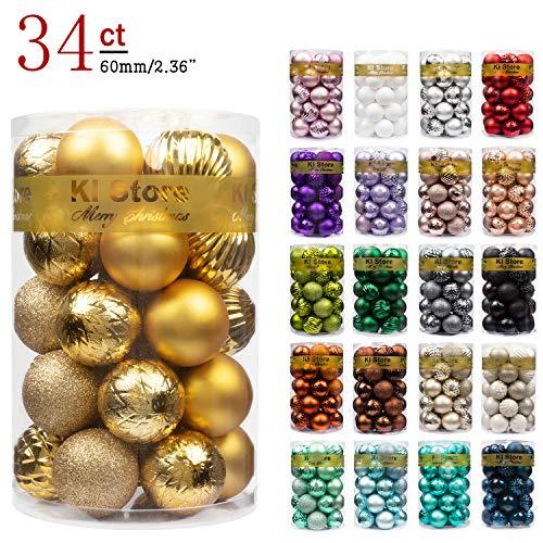 KI Store 34ct Christmas Ball Ornaments Shatterproof Christmas Decorations Tree Balls for Holiday Wedding Party Decoration, Tree Ornaments Hooks Included 2.36” (60mm Gold)