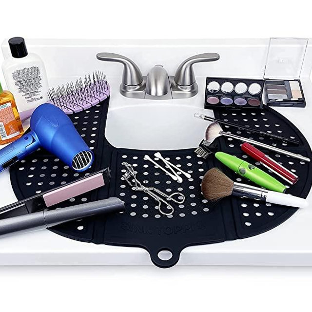 Sink Topper, Foldable Bathroom Sink Cover for Counter Space. A Perfect Makeup mat for Vanity and Bathroom Must Haves. Great as an RV Sink Cover, Bathroom Sink Organizer and Makeup Brush Cleaner mat.