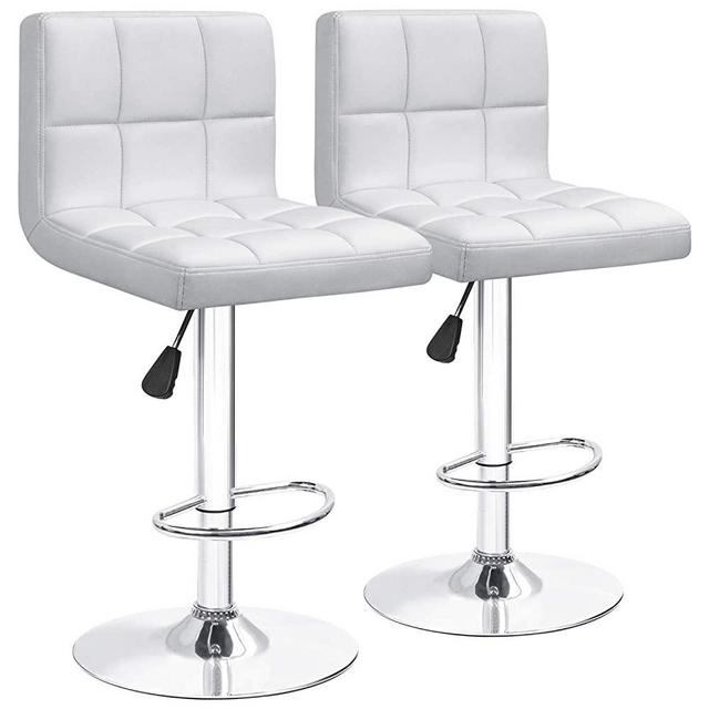 Bar Stools Barstools Modern Square PU Leather Adjustable Barstool, Armless Counter Height Swivel Bar Stool with Back Set of 2 (White)
