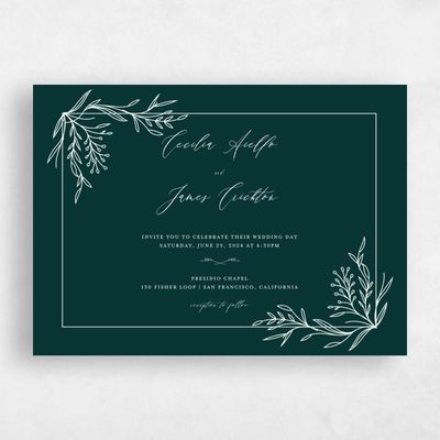 Dark Emerald, Green Wedding Invitation - Bellevue Landscape