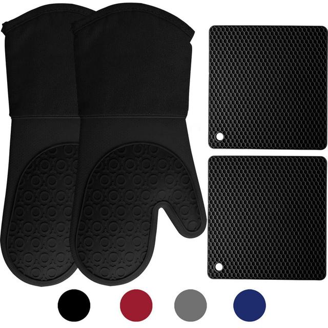HOMWE Silicone Oven Mitts and Pot Holders, 4-Piece Set