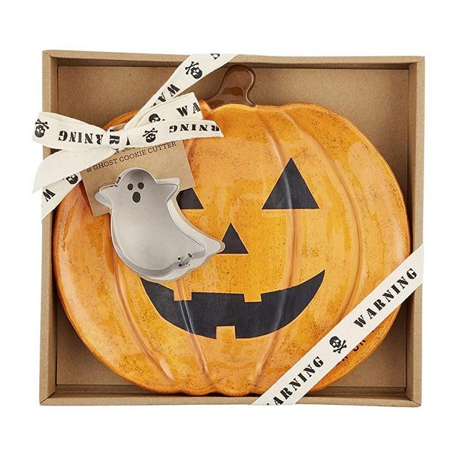 Mud Pie Halloween Cookie Plate and Cookie Cutter Set, Pumpkin, pumpkin 10" x 10 1/2" | cutter approx 4" x 4"