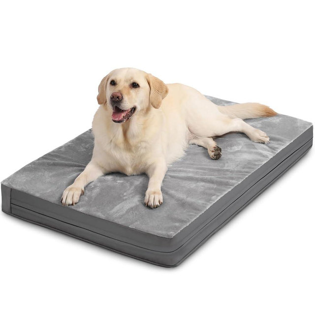 Waterproof XL Dog Beds Large Sized Dog, Orthopedic Washable Crate Pad 42 inch, Extra Large Foam Pet Bed with Removable Cover Reversible, XLarge Anti-Slip Kennel Pad, 41"x27", Gray