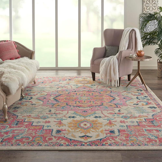 Nourison Passion Traditional Ivory Pink 6' x 9' Area -Rug, Easy -Cleaning, Non Shedding, Bed Room, Living Room, Dining Room, Kitchen (6x9)
