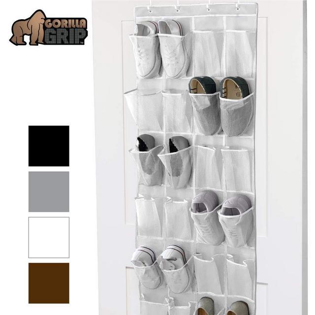 Gorilla Grip Premium Over The Door Shoe Organizer, 24 Durable Pockets, Hooks, Large Breathable Mesh Pocket Stores Shoes, Home Storage Organizers Hang on Closet Doors, Organize Sneakers Slippers, White