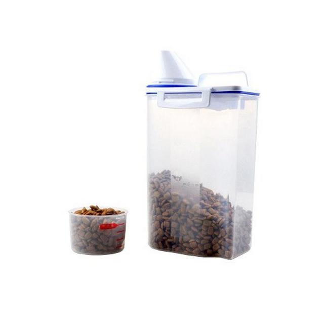 Pet Food Container With Pour Spout and Measuring Cup,Pet Dry Food Dispenser and Seal Buckles for Dogs Cats
