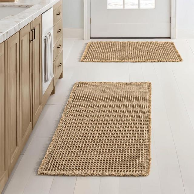 MIULEE Set of 2 Waffle Bathroom Rugs, Boho Bath Rugs Non Slip Washable, Super Absorbent Bath Mats, Ultra Soft Rubber Backed Shower Mats for Bathroom Floor, Tub and Shower, Brown, 17x24 Inch