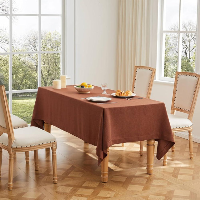 ZeeMart Basic Linen Textured Table Cloth, 60 x 84 Inch Terracota, Farmhouse Style Rust Rectangle Tablecloth, Wrinkle Resistant Washable Heavy Weight TableCloths