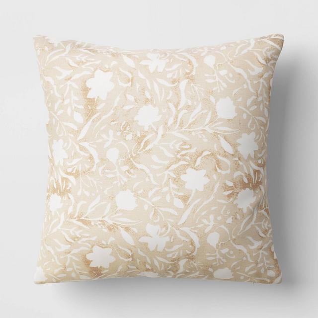 Floral Printed Square Throw Pillow Khaki - Threshold™