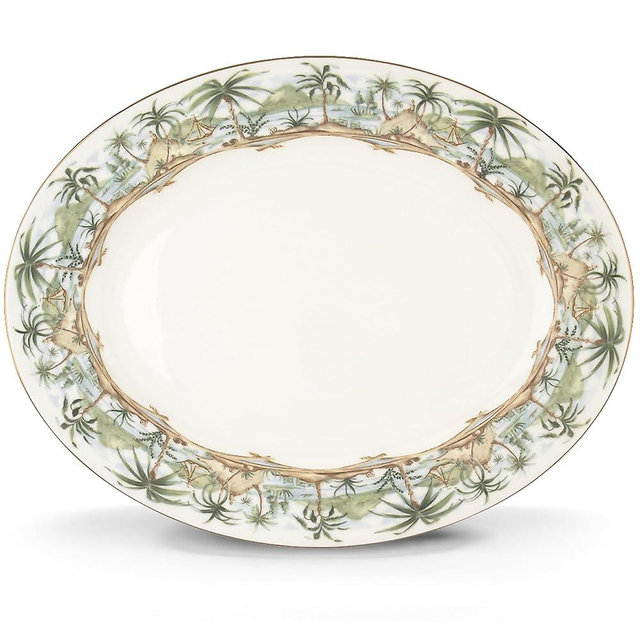 Lenox Serveware, British Colonial Serving Platter, Oval Shape, 15.75-Inch, Porcelain Material, Dishwasher Safe, Turkey Platter for Thanksgiving, Winter Hosting, Christmas Serving (White, 1 Piece)