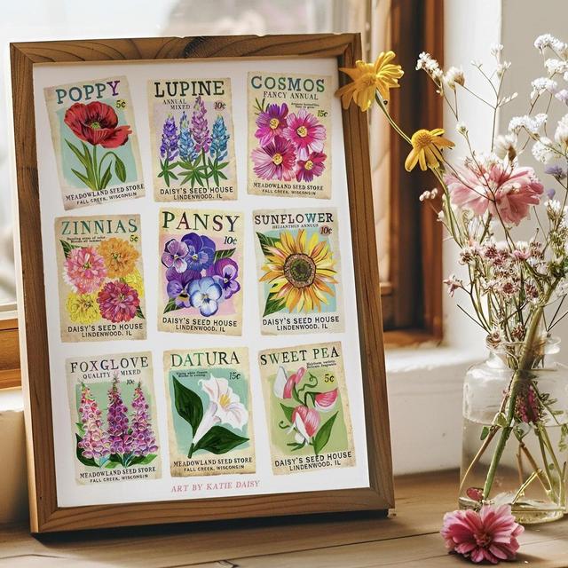 Vintage Seed Packets Art Print | Garden Painting | Katie Daisy | 8x10 | 11x14