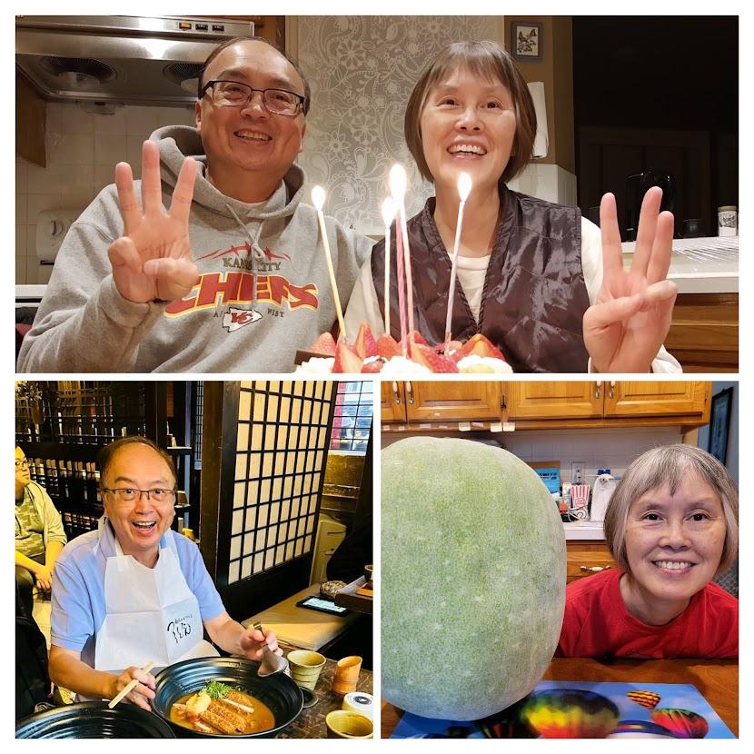 Parents of the bride. Andrew and Helen Chan. She likes to garden and he likes to eat.