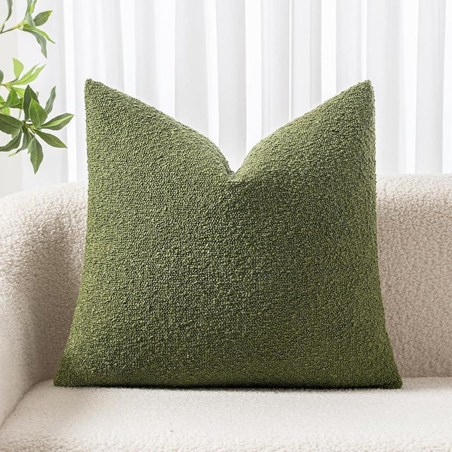 Woaboy Pack of 1 Decorative Throw Pillow Cover Pillowcase Textured Boucle Square Sofa Couch Pillow Home Decor for Spring Living Room Woven Modern Cushion Case 20 x 20 Inch Olive Green