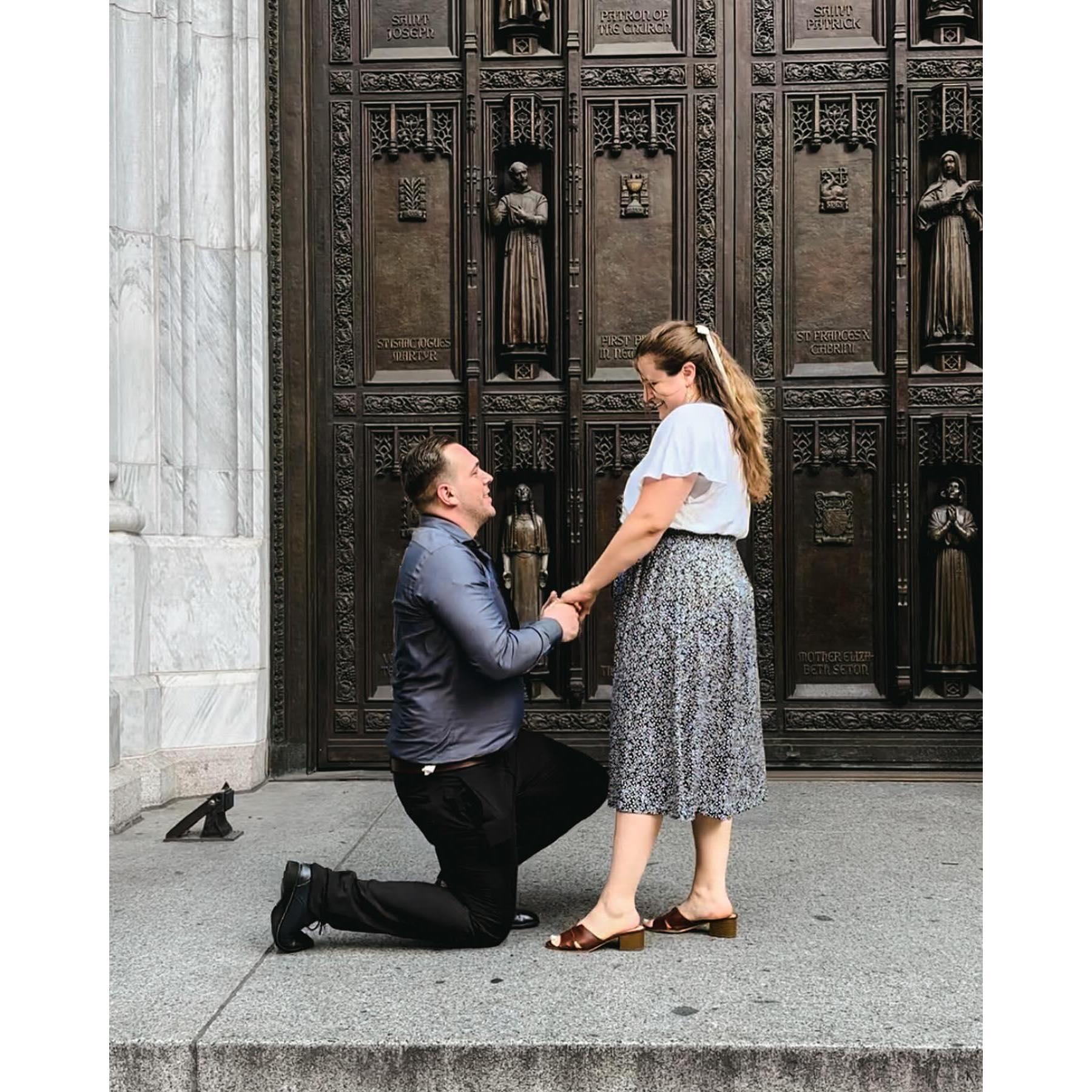 Our engagement at the doors of St. Patrick Cathedral in NYC!