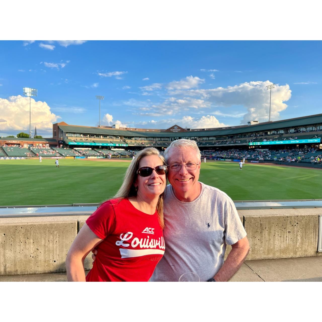 Louisville Bats game with great friends and pups!