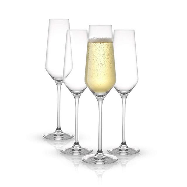 JoyJolt Champagne Flutes – Layla Collection Crystal Champagne Glasses Set of 4 – 6.7 Ounce Capacity – Ideal for Home Bar, Special Occasions