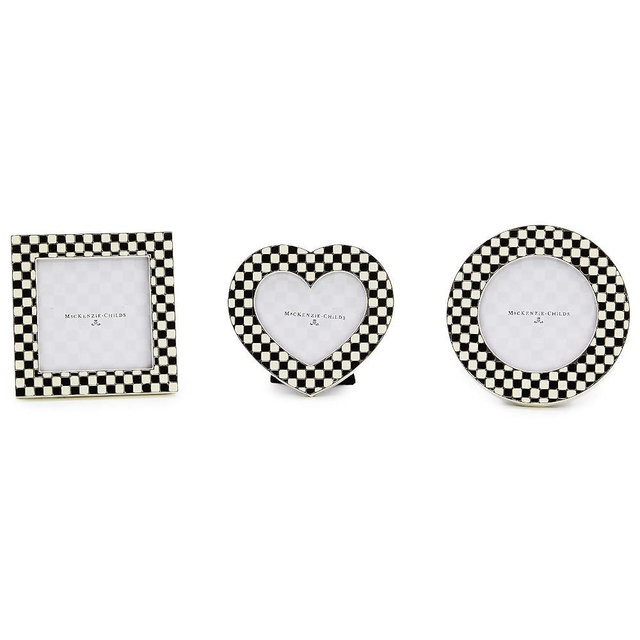 MACKENZIE-CHILDS Celebrate Courtly Assorted Frames, Cute Boxed Picture Frame Set, Round, Square, and Heart Photo Frames, Set of 3